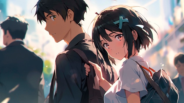 Free photo beautiful anime couple cartoon scene