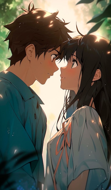 Free photo beautiful anime couple cartoon scene