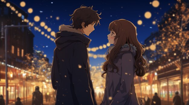 Beautiful anime couple on new year's eve