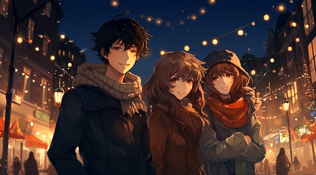 Free photo beautiful anime family on new year's eve