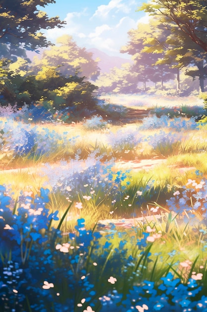 Foto gratuita belle fiori di anime scena dei cartoni animati