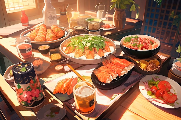 美しいアニメのフードアートシーン