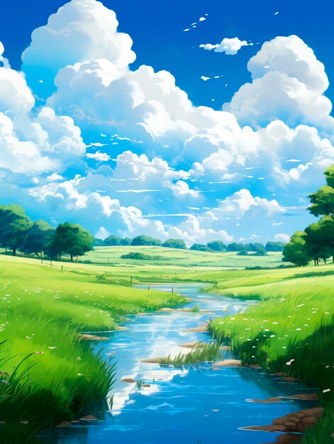 Beautiful anime landscape cartoon scene