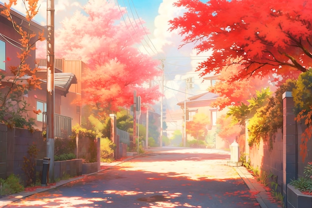 Foto gratuita bella scena di cartone animato di paesaggio anime