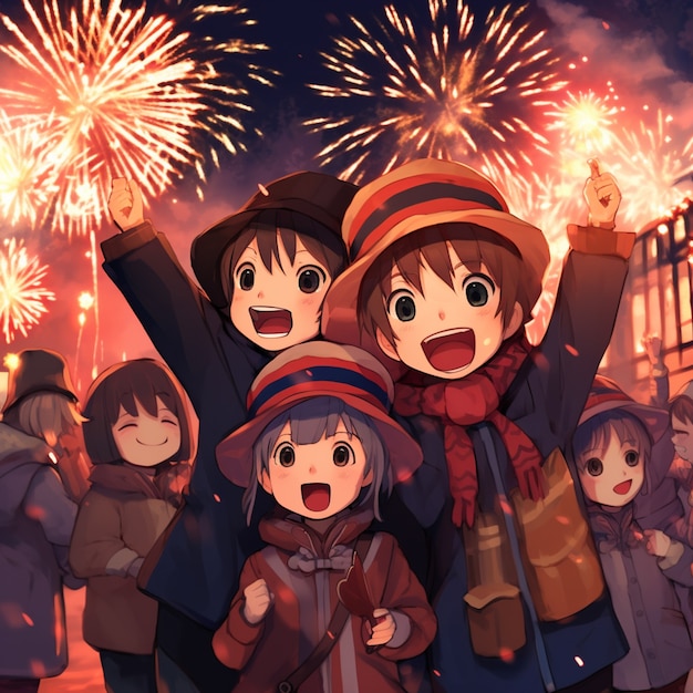 Free photo beautiful anime new year's eve scene