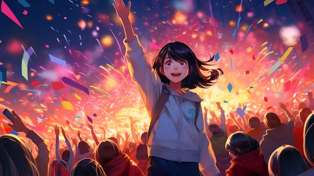 Beautiful anime new year's eve scene