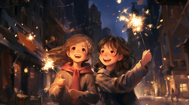 Free photo beautiful anime new year's eve scene