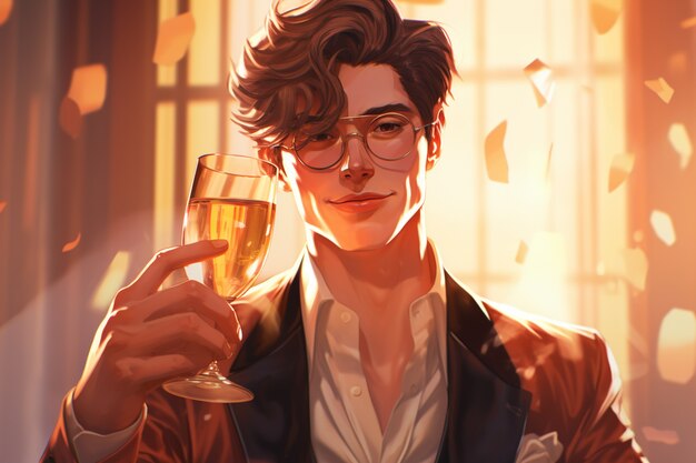 beautiful anime portrait on new year's eve