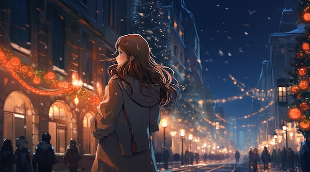 Beautiful anime portrait on new year's eve