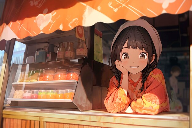 Beautiful anime woman cartoon scene