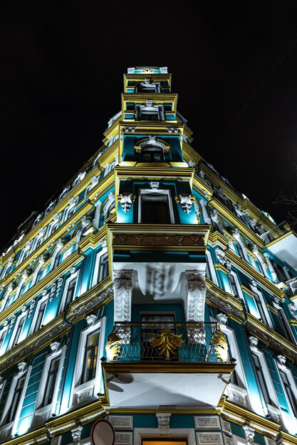 Beautiful architectural building at night with illumination