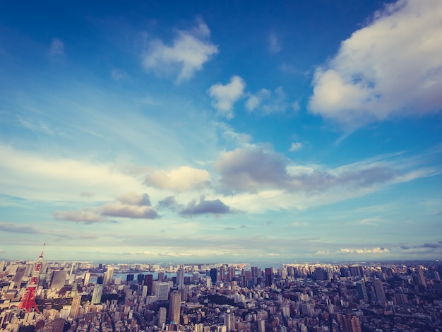 Free photo beautiful architecture and building around tokyo city with tokyo tower in japan