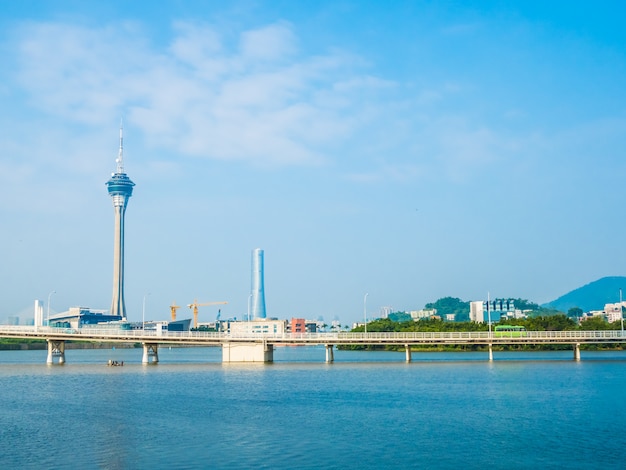 Beautiful architecture building of macau tower in the city