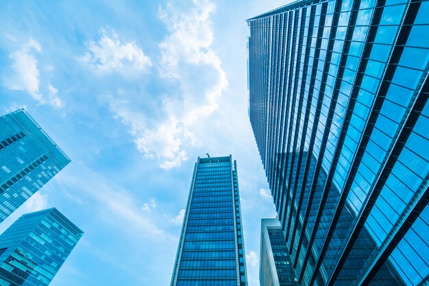 Beautiful architecture office building skyscraper with window glass pattern