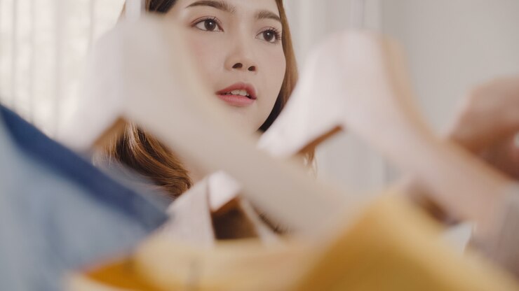 免費 Photo 美麗,有吸引力的年輕亞洲女人在家裡的衣櫃中選擇她的時尚服裝.