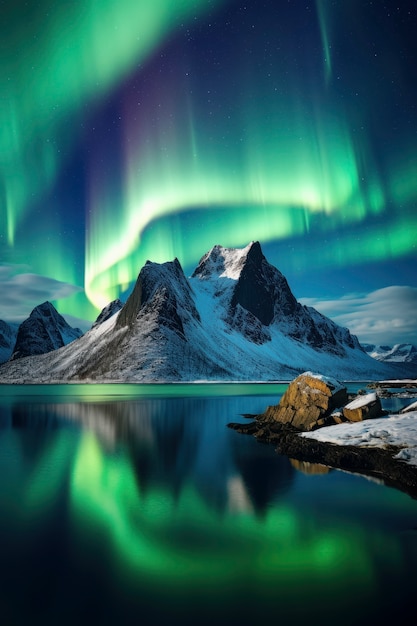 Free photo beautiful auroras on night sky