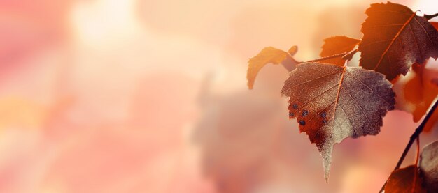 Beautiful Autumn Leaves on Autumn Red Background Sunny Daylight Horizontal Toning