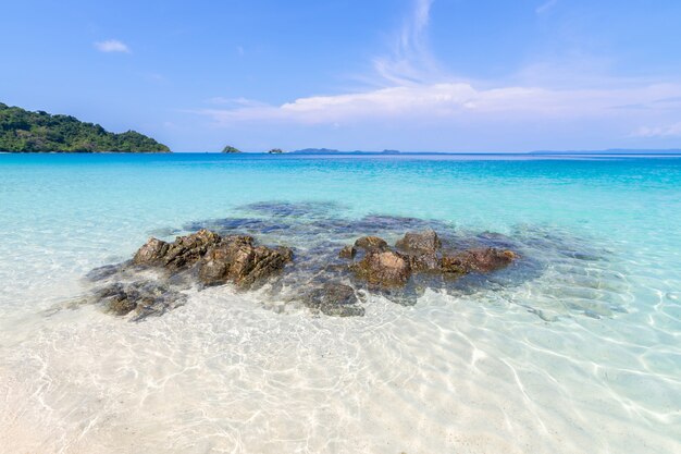 beautiful beach view Koh Chang island seascape at Trad province Eastern of Thailand on blue sky background 