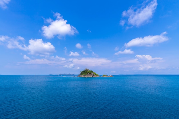 beautiful beach view Koh Chang island seascape at Trad province Eastern of Thailand on blue sky background