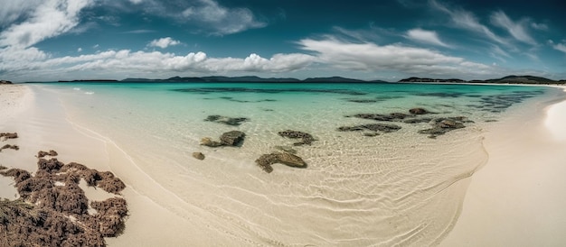 Красивый пляж с белым песком Изображение, сгенерированное AI