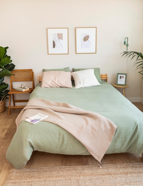 Beautiful bed in the middle of the bedroom