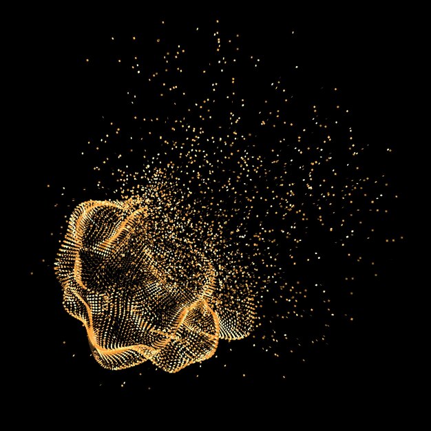 金色のキラキラと美しい黒の背景 3dイラスト 3dレンダリング プレミアム写真