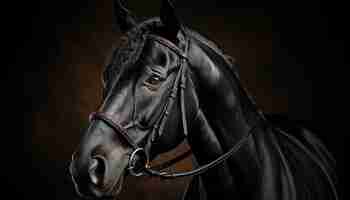 Free photo beautiful black stallion with elegant mane focused on racing generated by artificial intelligence