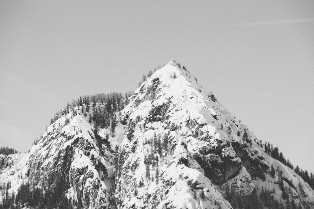 Beautiful black and white shot of snowy high mountains