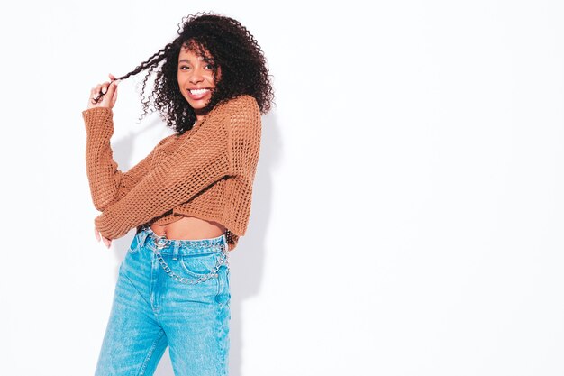 Beautiful black woman with afro curls hairstyle