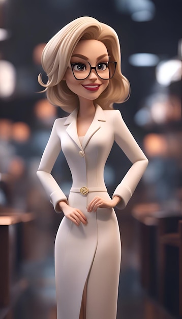 beautiful blonde woman in a white suit and glasses 3d rendering