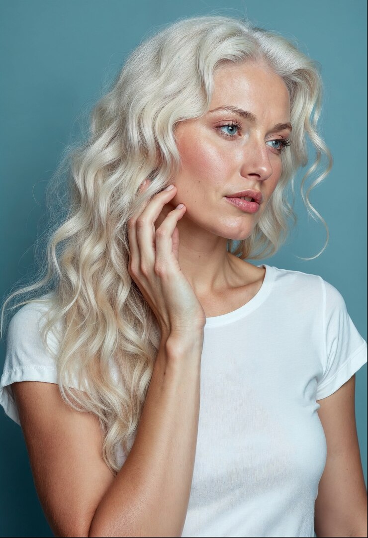 Free Photo beautiful blonde woman with blue eyes