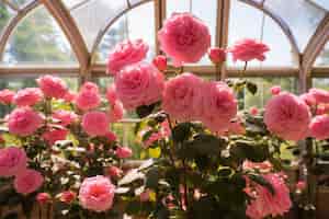 無料写真 温室で美しく咲くバラ