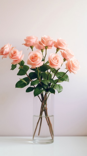 Бесплатное фото Красивые цветущие розы в вазе