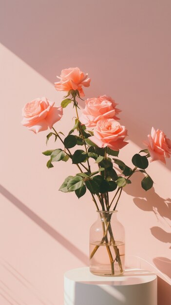 Beautiful blooming roses in vase