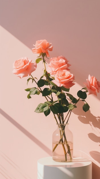 Beautiful blooming roses in vase