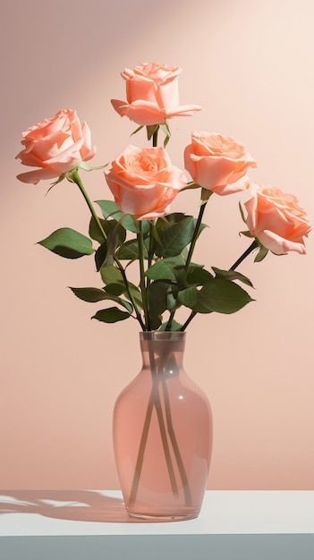 Beautiful blooming roses in vase