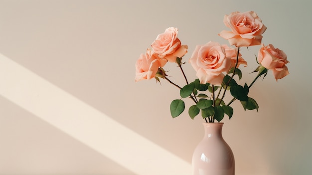 Beautiful blooming roses in vase