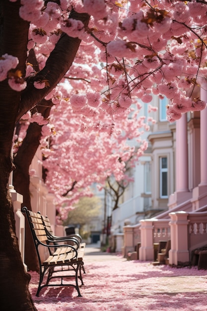 Красивые цветущие деревья в городе весной