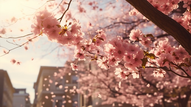 Free photo beautiful blooming trees in town spring season