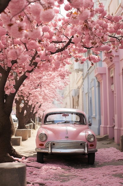 Foto gratuita bellissimi alberi in fiore in città in primavera