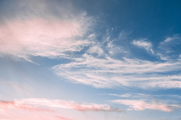 Beautiful blue sky with a few clouds at sunset