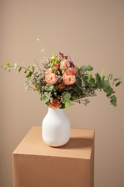 Beautiful boho flowers arrangement high angle