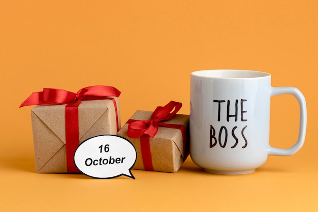 Beautiful boss day concept with cups