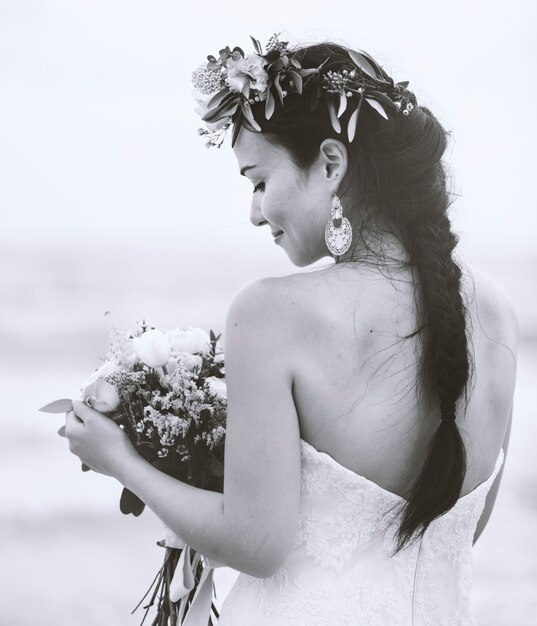 Beautiful bride by the sea