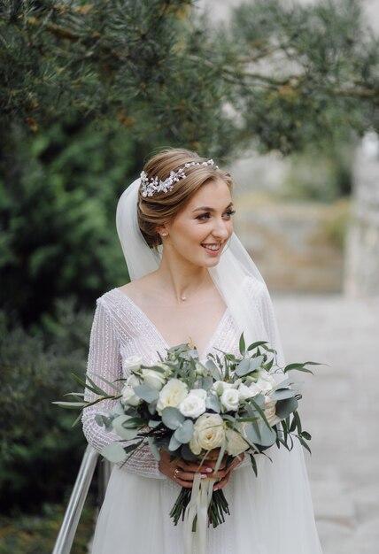  a beautiful bride wearing wedding dress