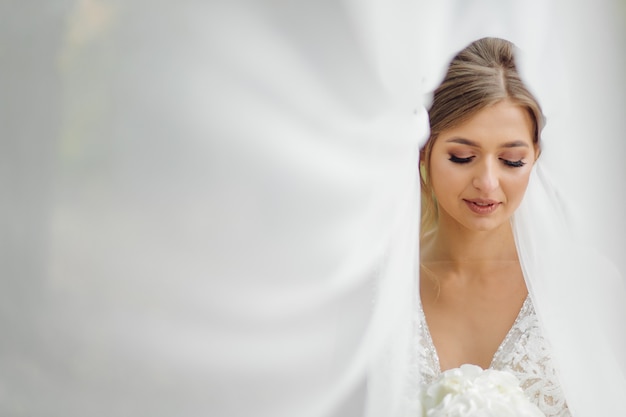  a beautiful bride wearing wedding dress