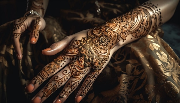 Free photo beautiful bride with henna tattoo on hand generated by ai