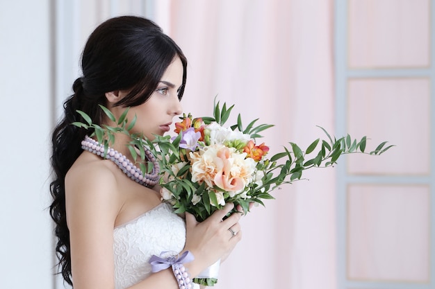 Beautiful bride with white dress