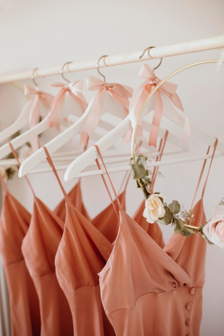 Free Photo beautiful bridesmaids dresses in hangers