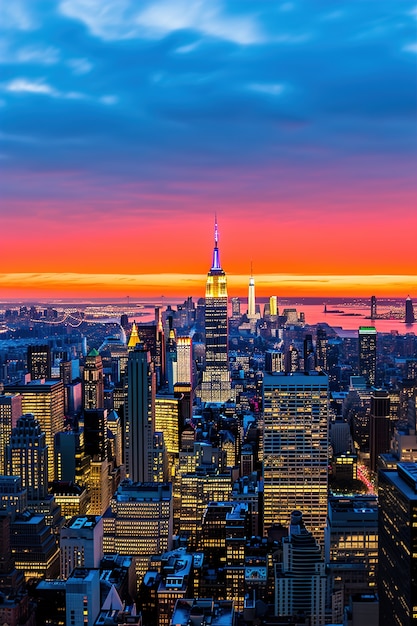 Free photo beautiful bright empire state building at nighttime